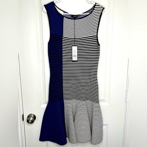 Ohne Titel Striped Knit Fit-and-Flare Dress Black White and Blue Size Large